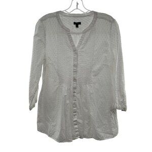 Talbots Womens Button Up Dotted Swiss Pleated Sheer Top White Size Small